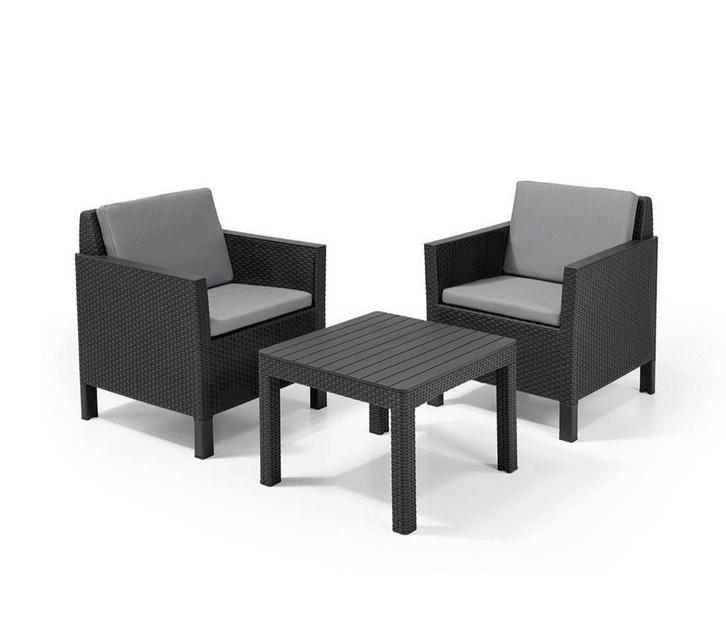 Tuinset 2 stoelen + 1 tafel + 2 zitkussens + 2 rugkussens, Tuin en Terras, Tuinsets en Loungesets, Zo goed als nieuw, Aluminium