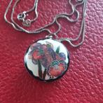 Cloisonné hanger + zilveren ketting, Gebruikt, Ophalen of Verzenden, Bloem of Plant, Zilver