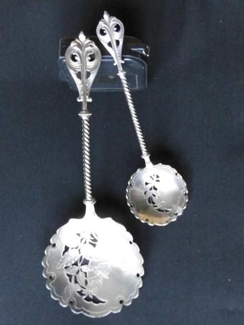 Art Nouveau zilveren natfruit scheppen (twee), Antiek en Kunst, Antiek | Goud en Zilver, Zilver, Ophalen of Verzenden