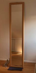 Spiegel in mooie beuken lijst, kamerhoog 50x210 cm, Rechthoekig, Zo goed als nieuw, 50 tot 75 cm, 200 cm of meer