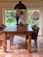 Tafel afm. 110x225 cm. blad 45 mm dik. kleur bruin., Huis en Inrichting, Tafels | Eettafels, Ophalen, Gebruikt, 100 tot 150 cm