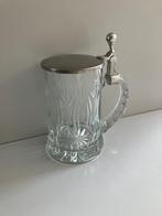 Bierpul geslepen glas met tinnen deksel, Ophalen of Verzenden, Gebruikt, Bierglas