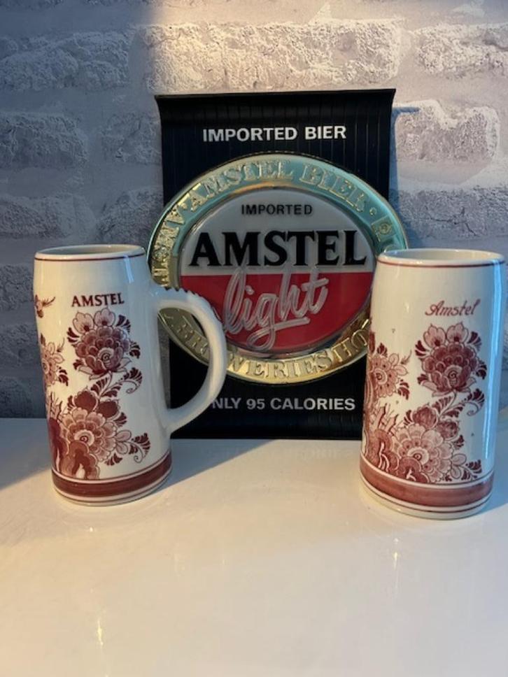 Amstel Bier reclame bord en 2 kruiken, Verzamelen, Merken en Reclamevoorwerpen, Zo goed als nieuw, Reclamebord, Ophalen of Verzenden