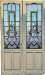 Set Jugendstil openslaande glas in lood deuren 257x154cm., Ophalen