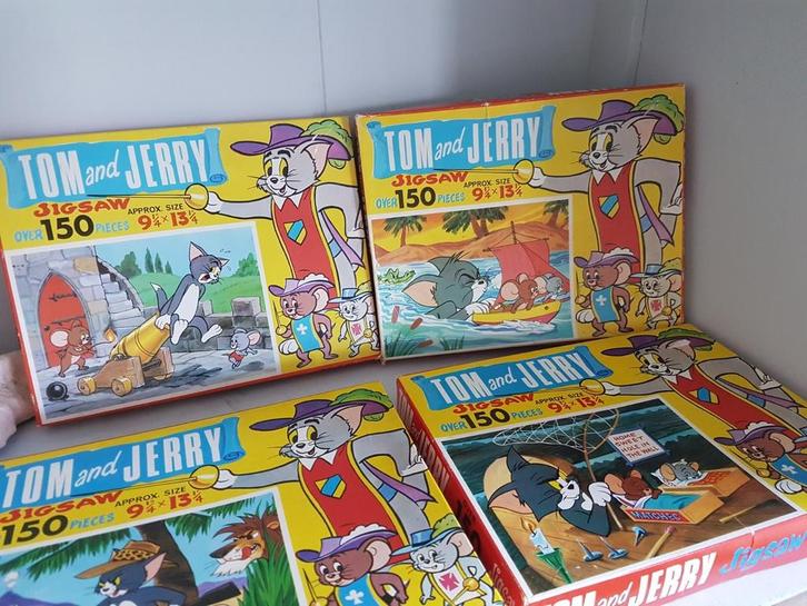 1969 Tom & Jerry-puzzel 4x (De hele serie van 4)., Antiek en Kunst, Antiek | Speelgoed, Ophalen of Verzenden
