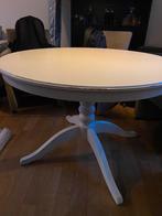 Witte ronde eettafel (uitschuifbaar), Huis en Inrichting, Tafels | Eettafels, Ophalen, Gebruikt, 100 tot 150 cm, Rond