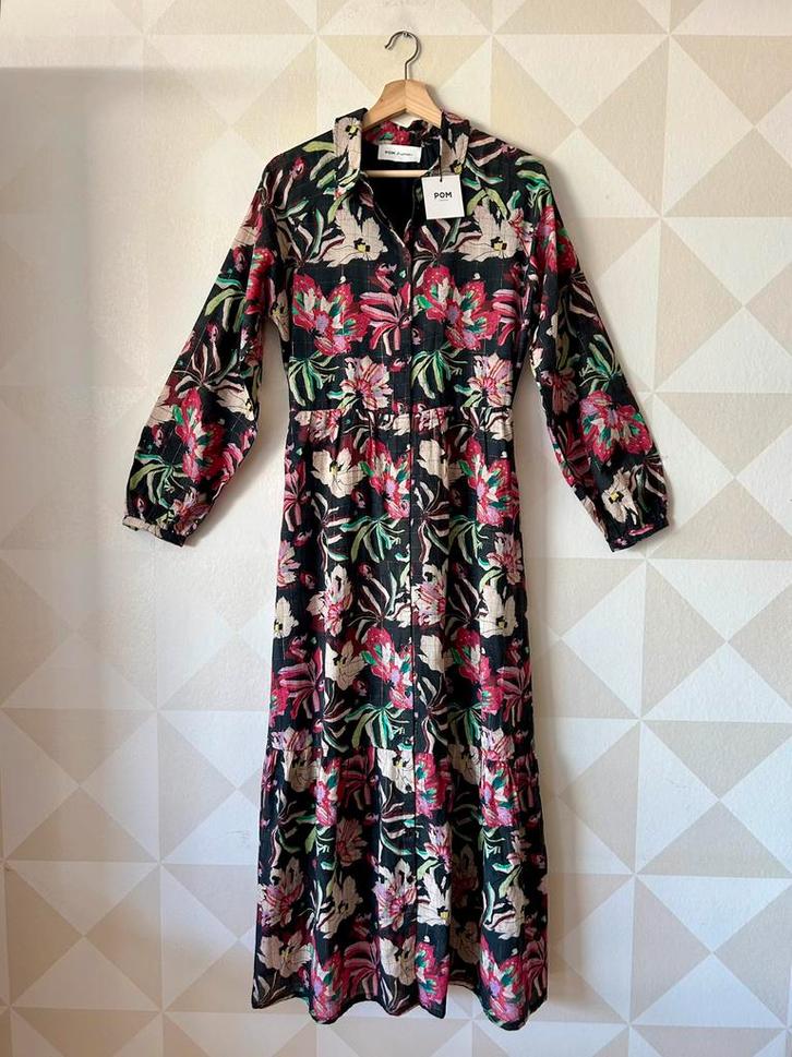 Pom Amsterdam maxi jurk grijs bloem S/36 NIEUW, Kleding | Dames, Jurken, Nieuw, Maat 36 (S), Grijs, Onder de knie, Ophalen of Verzenden