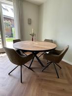 Eettafel rond 140cm teakhout met staal, Huis en Inrichting, Ophalen, Gebruikt, Vijf personen of meer, 100 tot 150 cm
