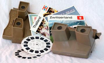 2 Viewmaster (Sawyer's) stereoscope's met 4 sets schijfjes beschikbaar voor biedingen