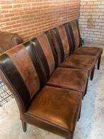 Lederen stoelen en fauteuil te koop., Huis en Inrichting, Stoelen, Ophalen, Gebruikt, Bruin, Leer