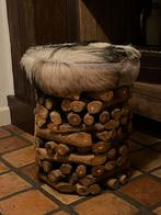 Mooi uniek bijzet krukje/ tafeltje, Huis en Inrichting, Minder dan 55 cm, Gebruikt, Rond, Hout