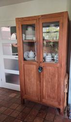 Teak Houten Buffetkast met Glasdeuren, Huis en Inrichting, Kasten | Buffetkasten, Ophalen, 100 tot 150 cm, Glas, Landelijk