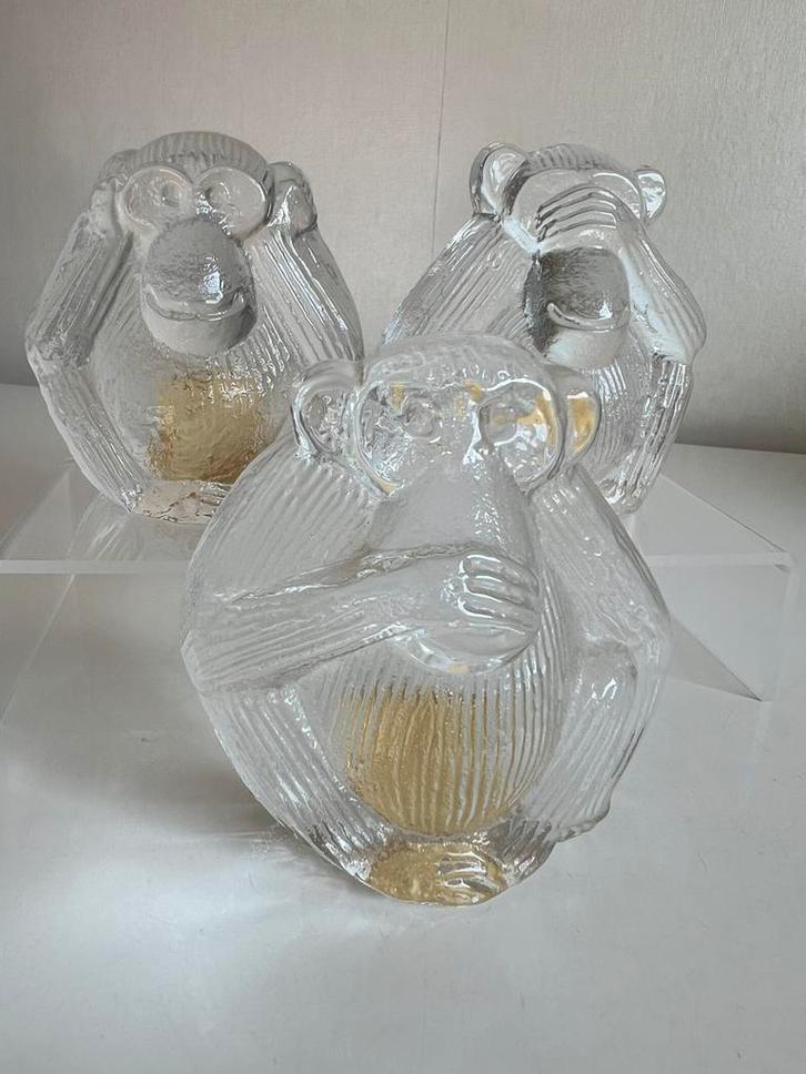 3 Vintage Lisa Larson Royal Krona Glas Aap ‘Horen-Zien-Zwijg, Antiek en Kunst, Kunst | Designobjecten, Ophalen of Verzenden