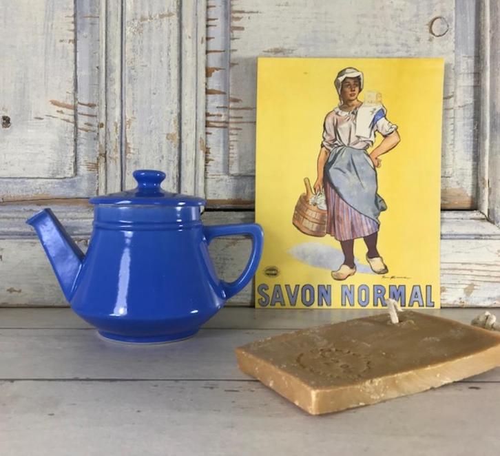 Franse blauwe grès theepot art deco, Huis en Inrichting, Keuken | Keukenbenodigdheden, Zo goed als nieuw, Ophalen of Verzenden