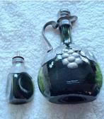 Glazen karaf en elixer flesje in antiekgroen glas met tin, Ophalen of Verzenden