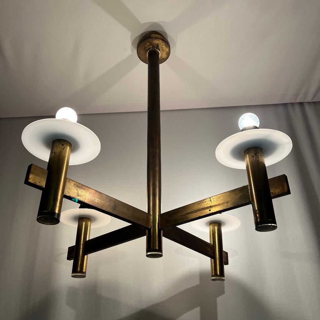 messing hanglamp Hans Agne Jacobsen? jaren 50 60, Frans, Ophalen of Verzenden, Regency, 75 cm of meer