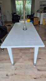 Witte massief houten eet- of werktafel, Ophalen, 50 tot 100 cm, Zo goed als nieuw, Vijf personen of meer