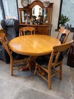 ronde eiken eettafel + 4 stoelen, Ophalen, Gebruikt