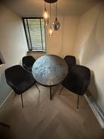 Zwarte Suede Eetkamerstoelen - Set van 4, Huis en Inrichting, Tafels | Eettafels, Ophalen, Minder dan 50 cm, Rond, Zo goed als nieuw