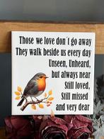 Prachtig tegeltje met bijzondere tekst en roodborsthje, Ophalen of Verzenden