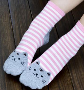 Roze gestreepte kattensokken beschikbaar voor biedingen