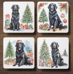 Flatcoated Retriever Kerst onderzetters met houder, Ophalen of Verzenden, Nieuw, Glas of Kopje