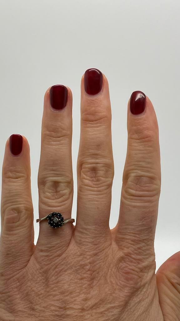 Z484 Prachtige zilveren ring blauwe saffier (verstelbaar), Sieraden, Tassen en Uiterlijk, Antieke sieraden, Ring, Zilver, Met edelsteen