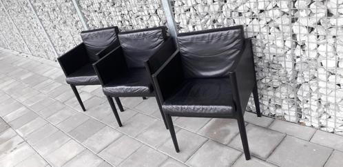 3 Arco Move zwart leren stoelen, Arnold Merckx, Huis en Inrichting, Stoelen, Gebruikt, Drie, Hout, Leer, Zwart, Ophalen