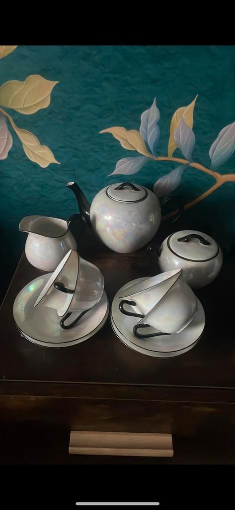 Antiek Theeservies Parelmoer Glans 7-delig, Antiek en Kunst, Antiek | Servies compleet, Ophalen of Verzenden