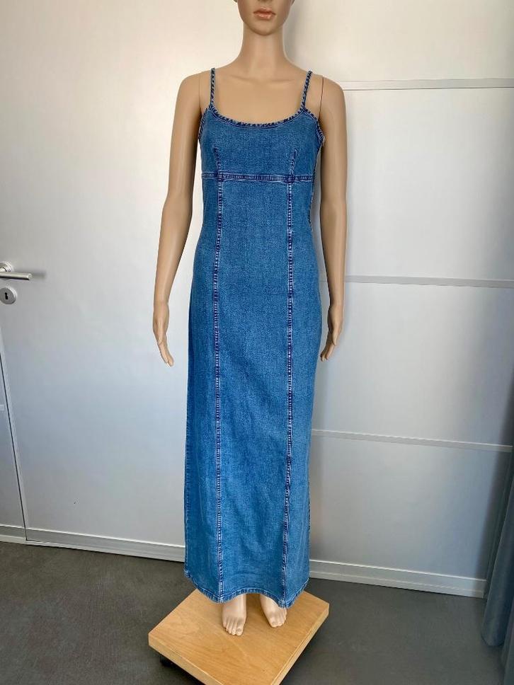 G340 Benetton mt. S=36 lange spijkerjurk jurk jeans spijker, Kleding | Dames, Jurken, Zo goed als nieuw, Maat 36 (S), Blauw, Onder de knie