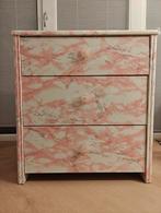 Stijlvolle Marmerlook Ladekast met Glazen Bovenplaat, Ophalen, 50 tot 100 cm, 3 of 4 laden, Minder dan 100 cm