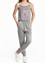 H&M mouwloze jumpsuit salopette dungaree grijs maat 158, Broek, Meisje, H&M, Nieuw