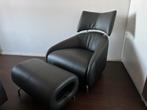 Leolux Solymi fauteuil + hocker nieuwstaat, Huis en Inrichting, Fauteuils, Ophalen, Zo goed als nieuw, 75 tot 100 cm, Leer