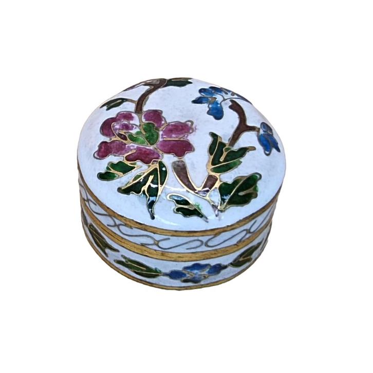 Witte vintage cloisonné pillendoosje, Antiek en Kunst, Curiosa en Brocante, Ophalen of Verzenden