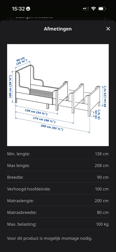Twee x in geslapen meegroeie bed, Gebruikt, 70 tot 85 cm, Lattenbodem, 140 tot 160 cm