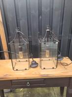 2 Industriële Hanglampen Glas, Huis en Inrichting, Lampen | Hanglampen, Ophalen, Gebruikt, Glas, Minder dan 50 cm