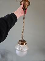 Vintage hanglamp glas, koper, eikelvorm, Gebruikt, Klassiek, Ophalen of Verzenden, Glas