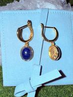 Vergulde zilveren oorbellen met lapis lazuli en draak, Hangers, Blauw, Nieuw, Ophalen of Verzenden