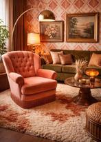 Vintage roze fauteuil bank mohair franjes barok queen ann, Ophalen, Gebruikt, 75 tot 100 cm, 50 tot 75 cm