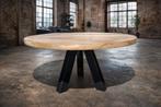 Industriële salontafel van oud teak en staal., Huis en Inrichting, Tafels | Eettafels, 50 tot 100 cm, Rond, Nieuw, 50 tot 100 cm