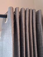 Bruin Grijze Gordijnen met Zilverkleurige Zeilringen, 100 tot 150 cm, Grijs, Ophalen of Verzenden, Zo goed als nieuw