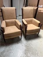 Twee nette fauteuils met beige Alcantara stof, Huis en Inrichting, Fauteuils, Ophalen, Hout, Gebruikt, Minder dan 75 cm