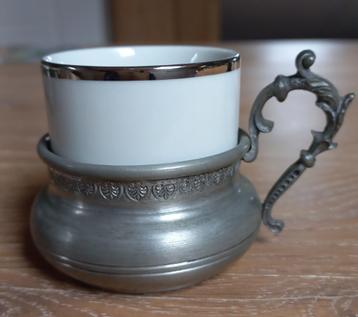 Weidmann porseleinen espresso set met tinnen houders @DOC61 beschikbaar voor biedingen
