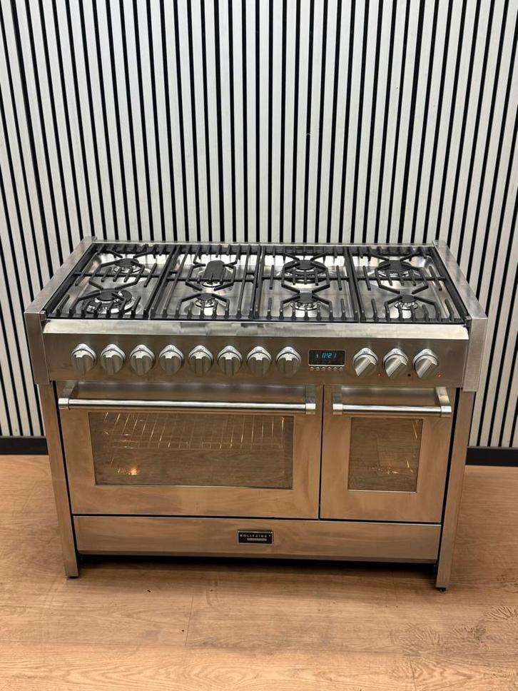 Luxe Solitaire Fornuis RVS 8 pits dubbele oven 120 cm, Witgoed en Apparatuur, Fornuizen, Zo goed als nieuw, Vrijstaand, Gas, 5 kookzones of meer