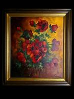 Groot schilderij KLAPROZEN.Gesign., Antiek en Kunst, Ophalen of Verzenden