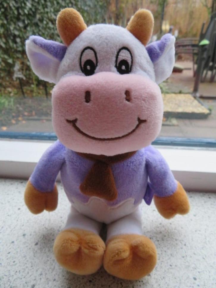 Koe paars wit velours met bruine bel van Milka meet ca 23 cm, Kinderen en Baby's, Speelgoed | Knuffels en Pluche, Zo goed als nieuw