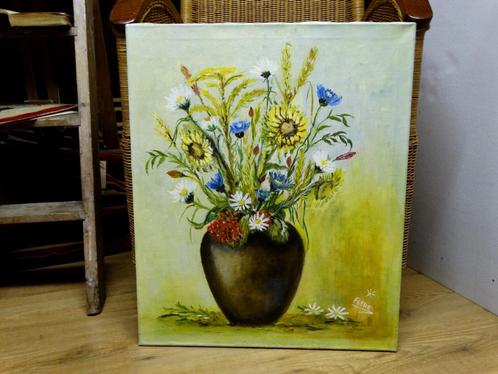 Prachtig olieverf schilderij zomer bloemen in vaas vintage, Antiek en Kunst, Kunst | Schilderijen | Klassiek, Ophalen of Verzenden