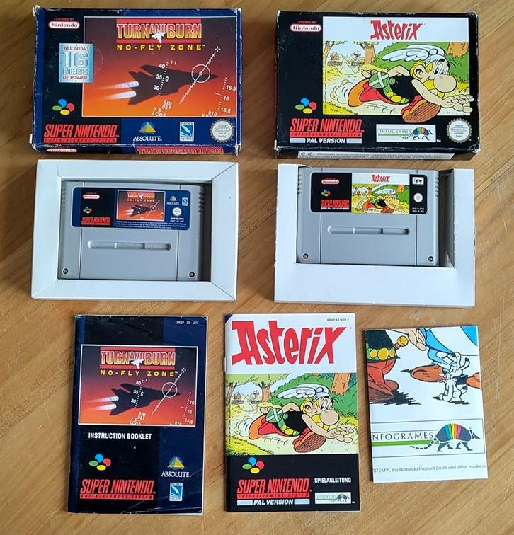 Asterix + Turn and Burn no-fly zone SNES super NES Obelix, Spelcomputers en Games, Games | Nintendo Super NES, Zo goed als nieuw