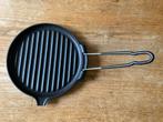 Gietijzeren grillpan met vouwbare handgreep - made in France, Huis en Inrichting, Keuken | Potten en Pannen, Gietijzer, Ophalen of Verzenden