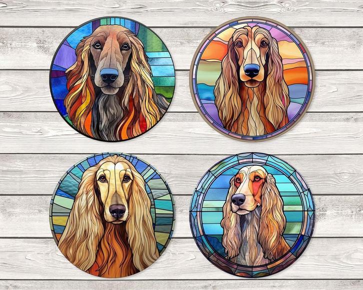 Afghaanse Windhond Glas in Lood onderzetters met houder, Huis en Inrichting, Woonaccessoires | Onderzetters, Nieuw, Glas of Kopje